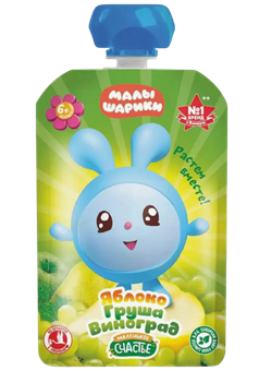 Пюре Малышарики 85гр из яблок, груш и винограда 1/12шт 25970