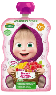 Пюре Маша и Медведь 90гр Яблоко-Банан-Малина(Гуалапак) с 6мес 1/12 17441