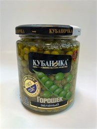 Зелёный горошек "Кубаночка" 460гр стекло 1*12шт 00000000484